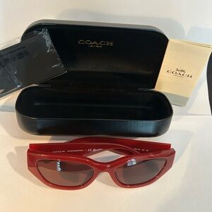 COACH “Geometric Cat” sunglasses, like new, except for try on, red dahlia color